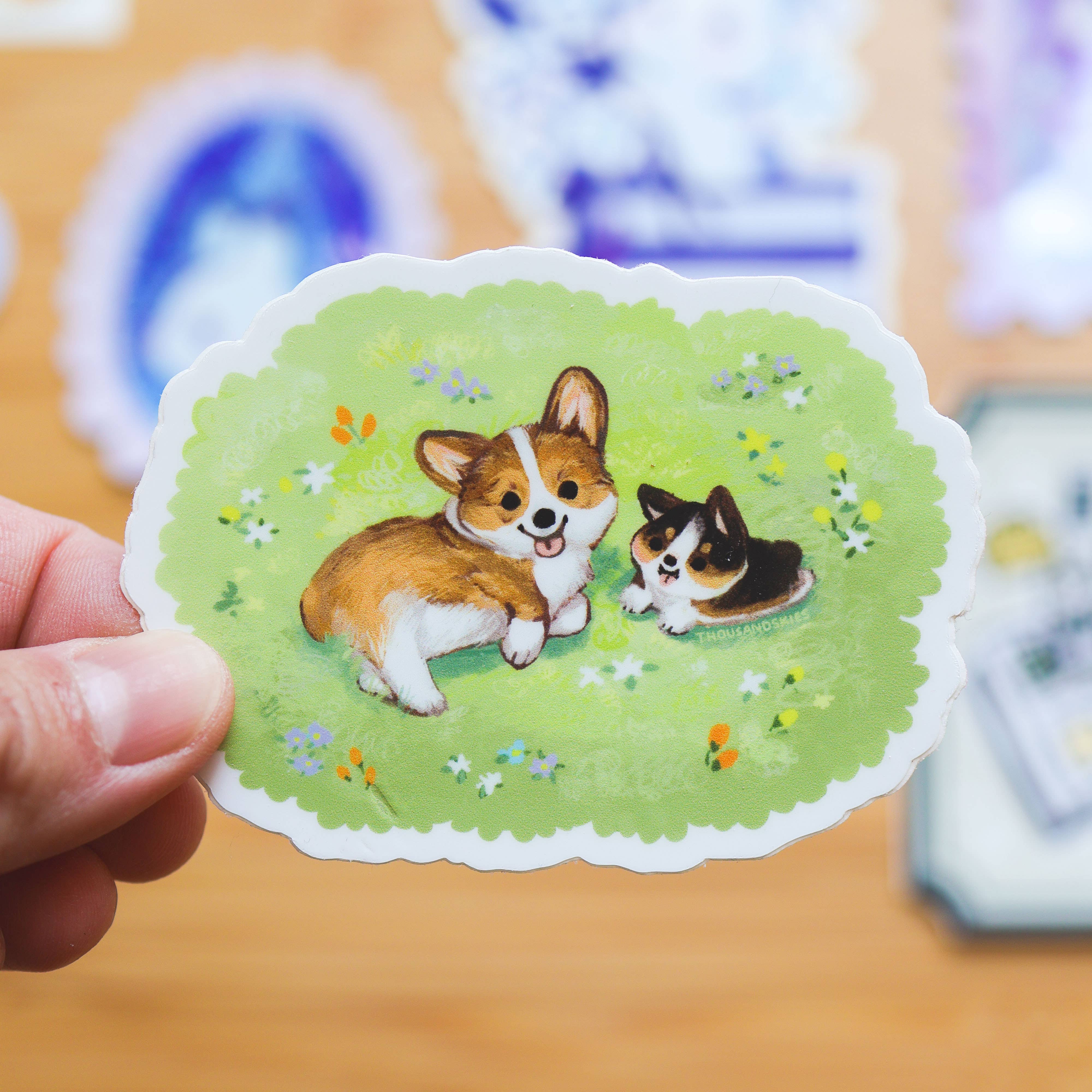 Vinyl Sticker Corgis in Spring