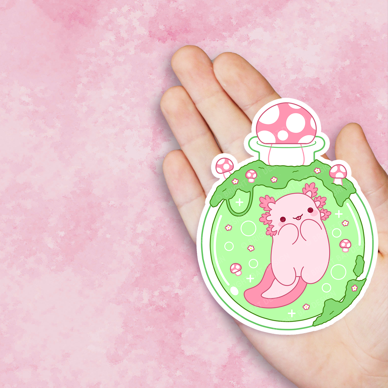 Mushroom Bottle Lotl Axolotl Vinyl Sticker