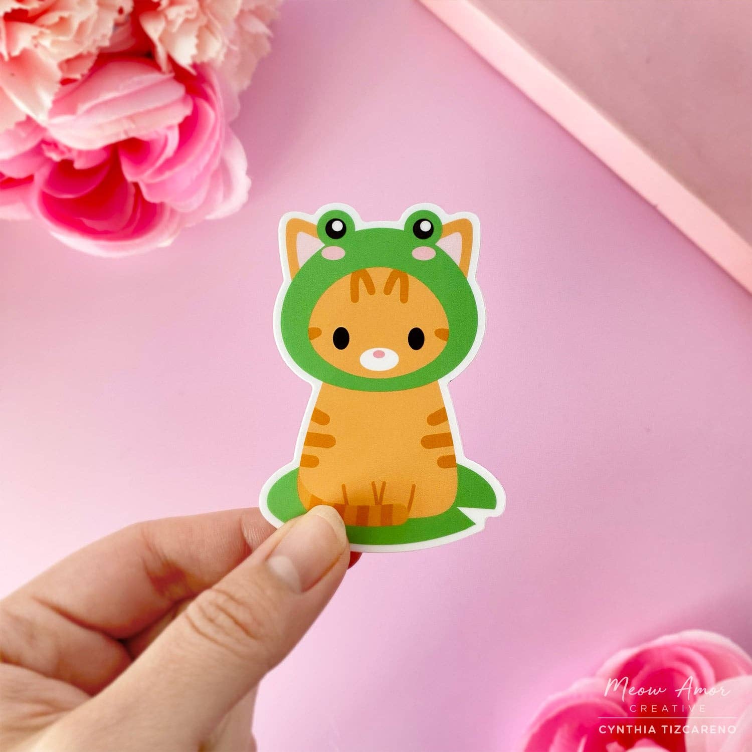 Orange Tabby Cat Frog Vinyl Sticker