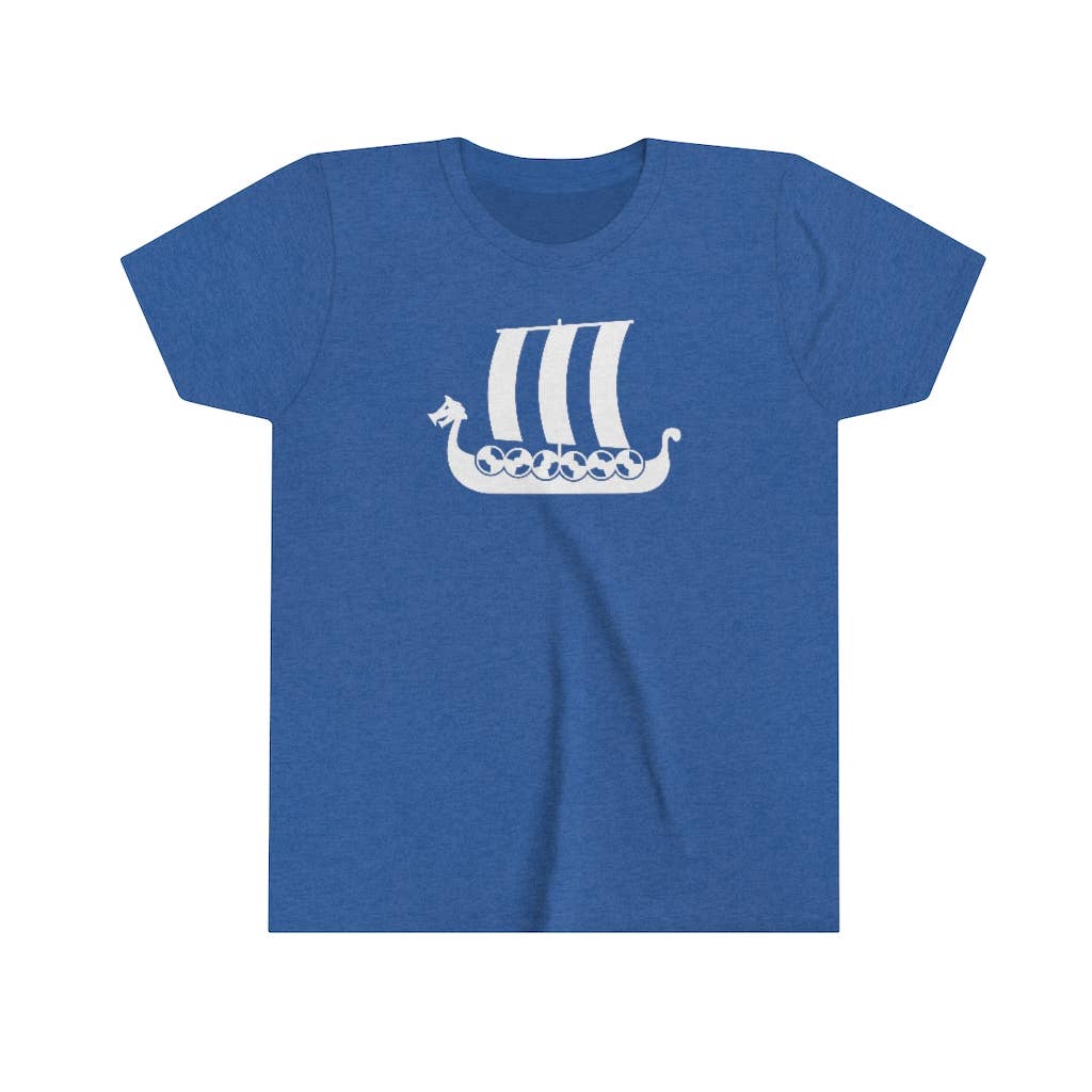 Viking Ship Kids T-Shirt: Heather Royal Blue, Medium
