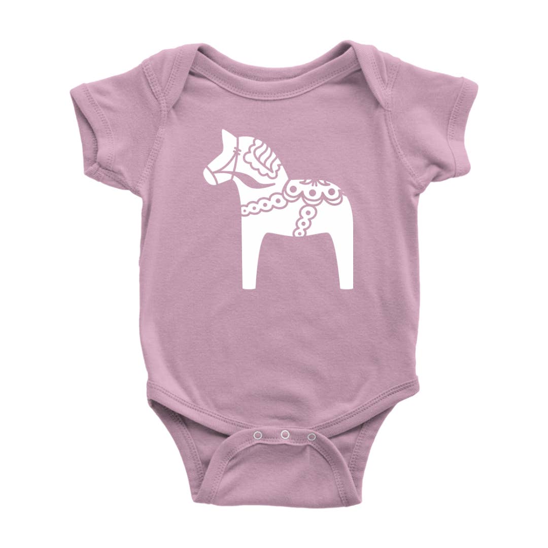 Swedish Dala Horse Baby Bodysuit: Red, 12 Month