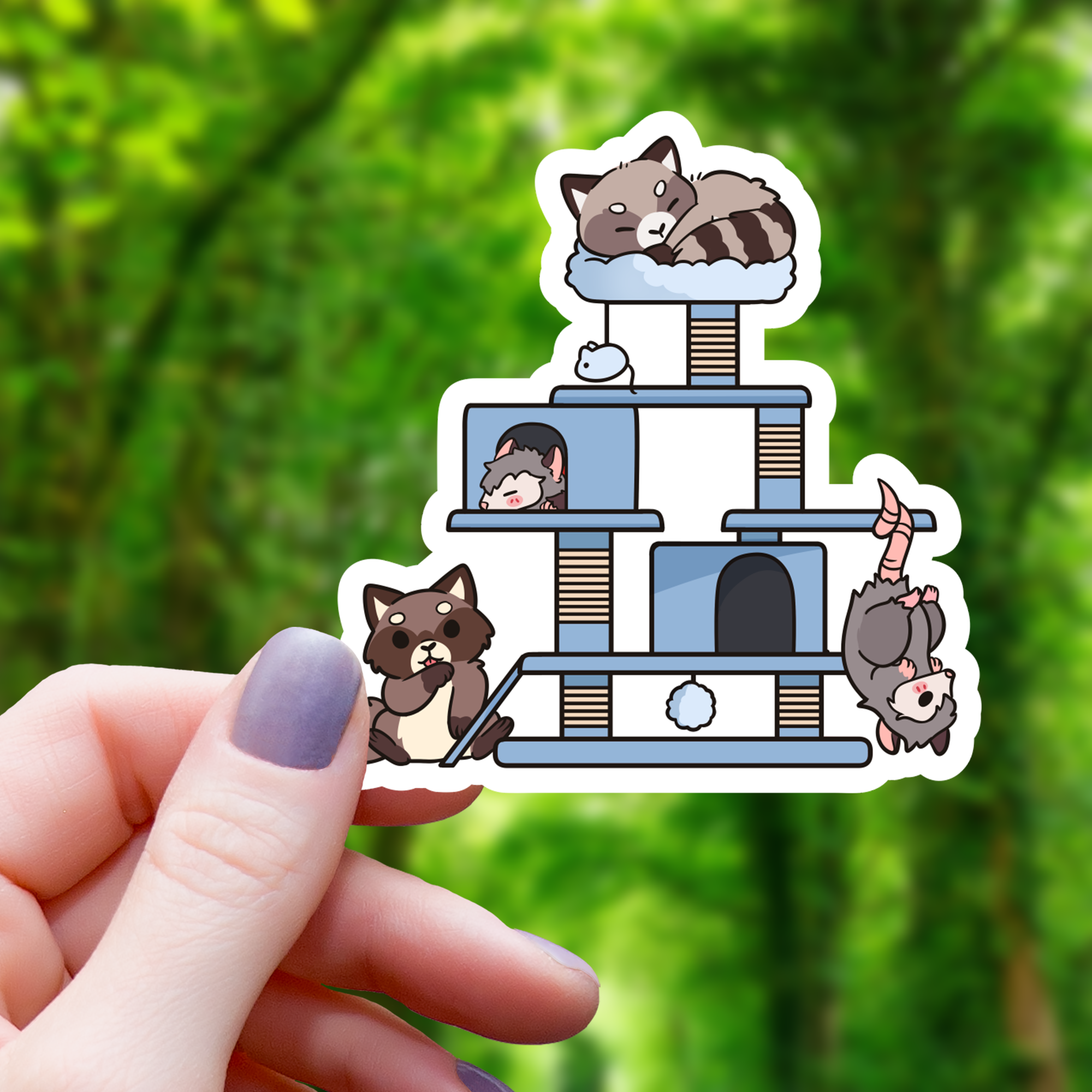Raccoon and Oppossum Tree Sticker - 3"