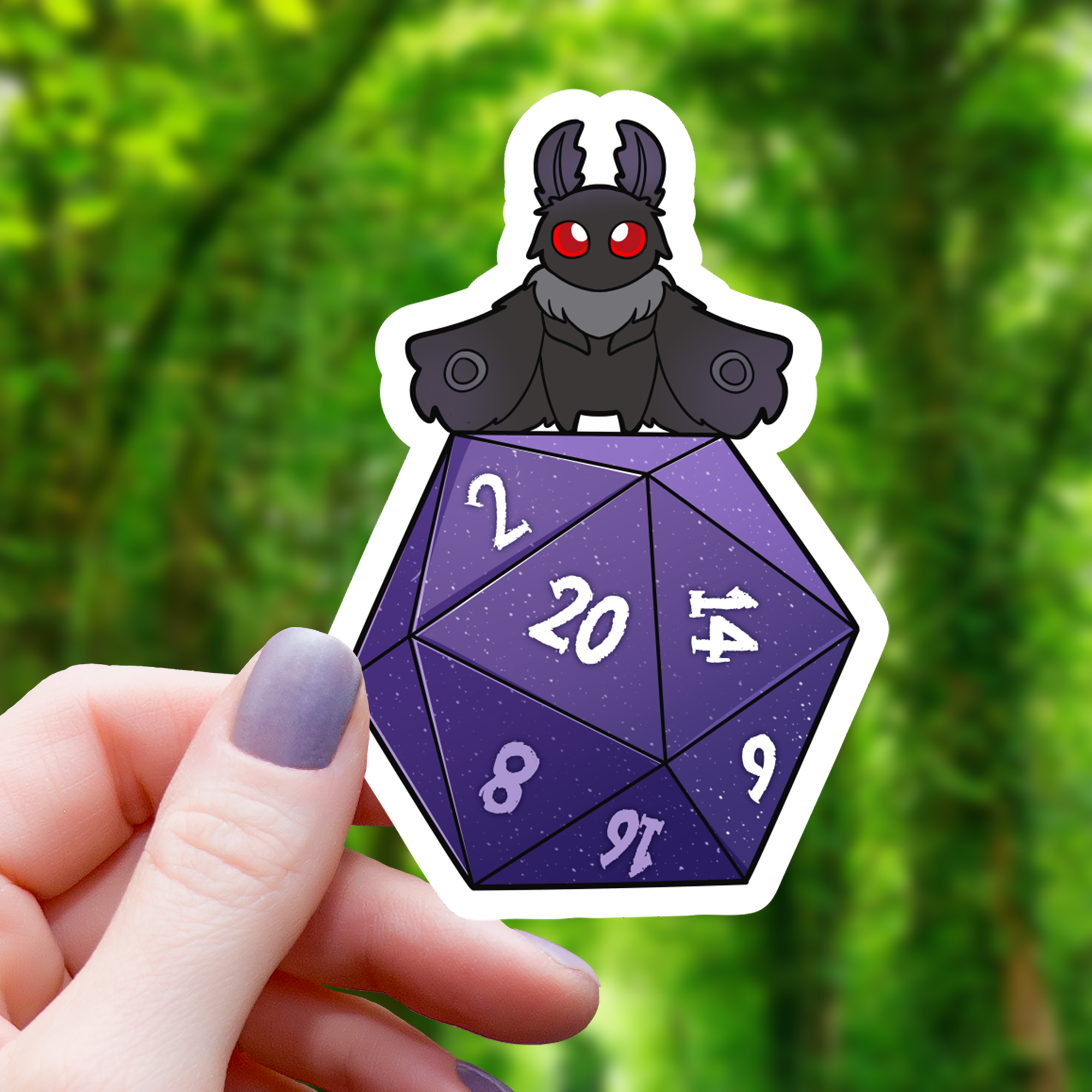 Mothman on Polyhedral D20 Sticker - 3"