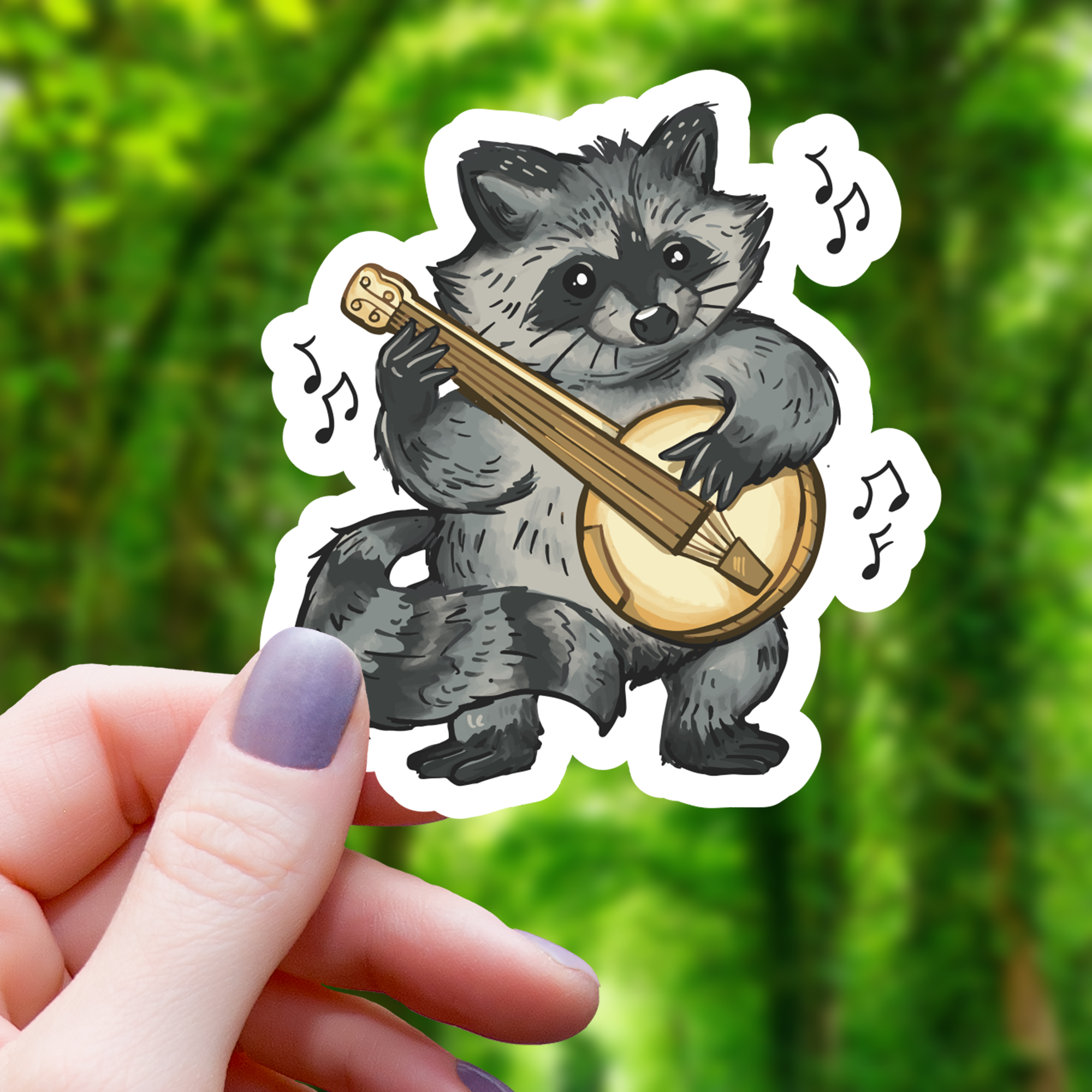 Raccoon Playing Banjo Sticker - 3"
