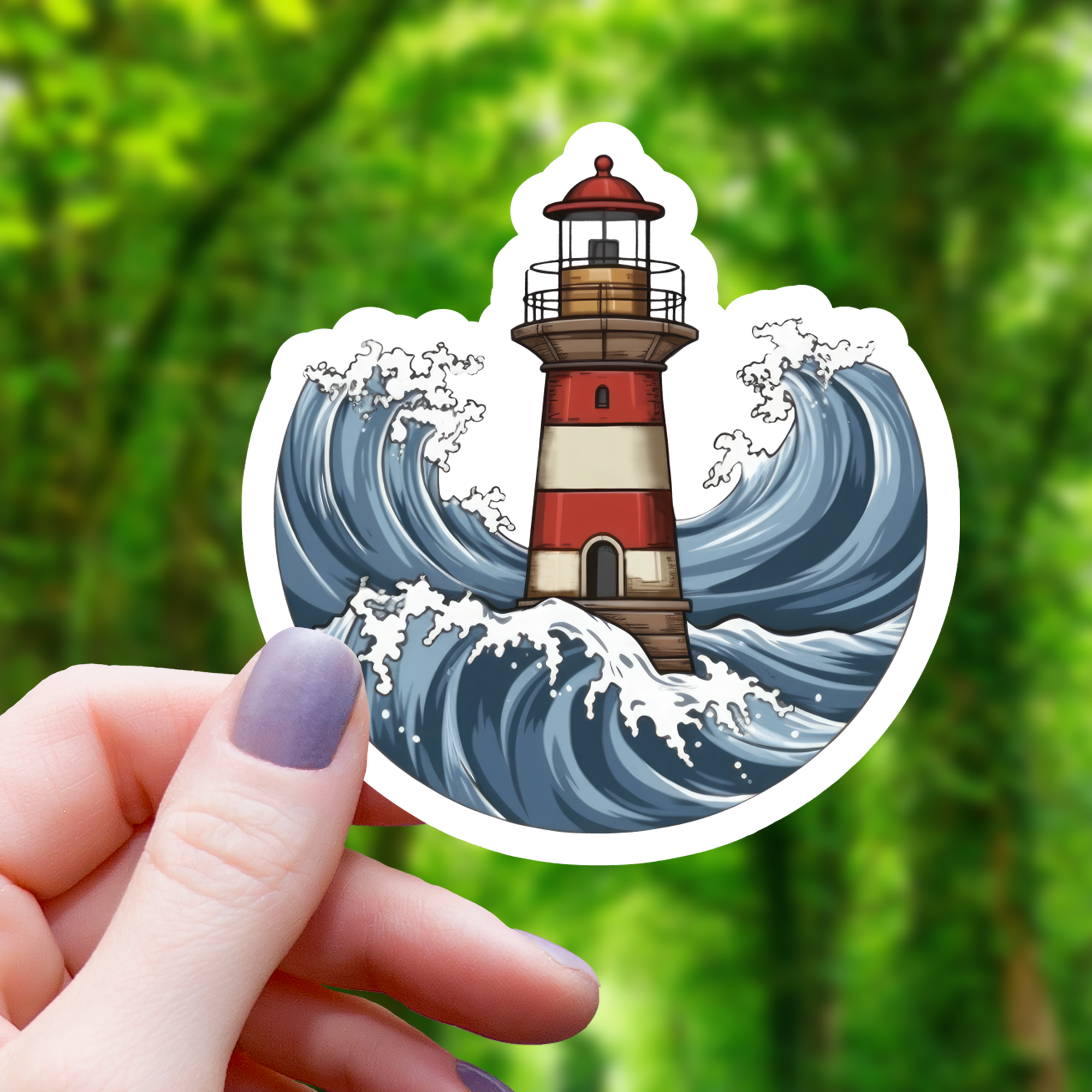 Lighthouse With Waves Sticker - 3"